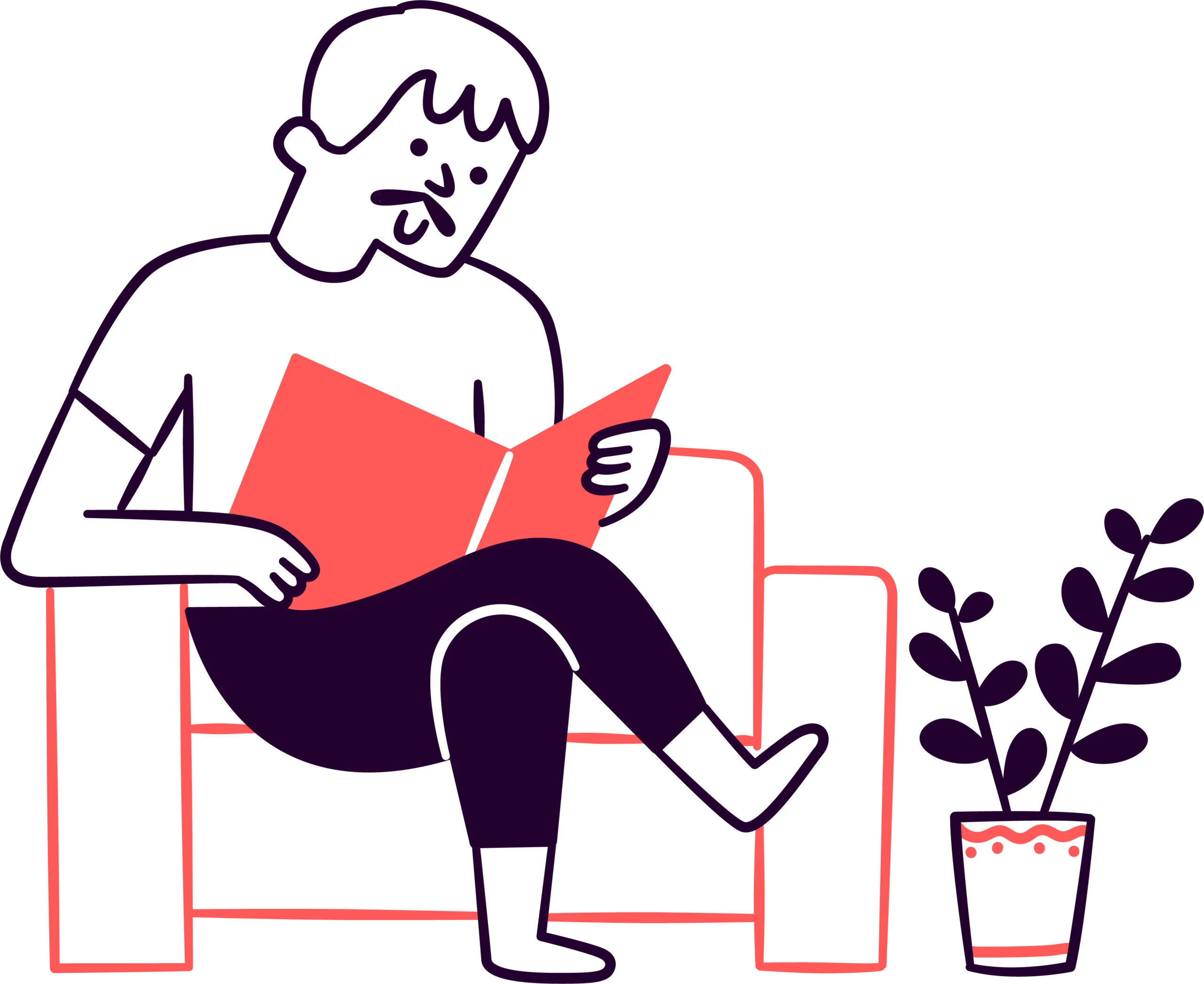 Illustrasjon av mann som sitter og leser bok.